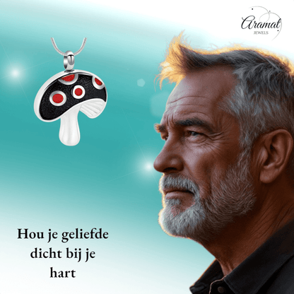 Stalen as - hanger paddenstoel rood emaille 31mm - Aramat Jewels - Gedenkhangers - cadeautip