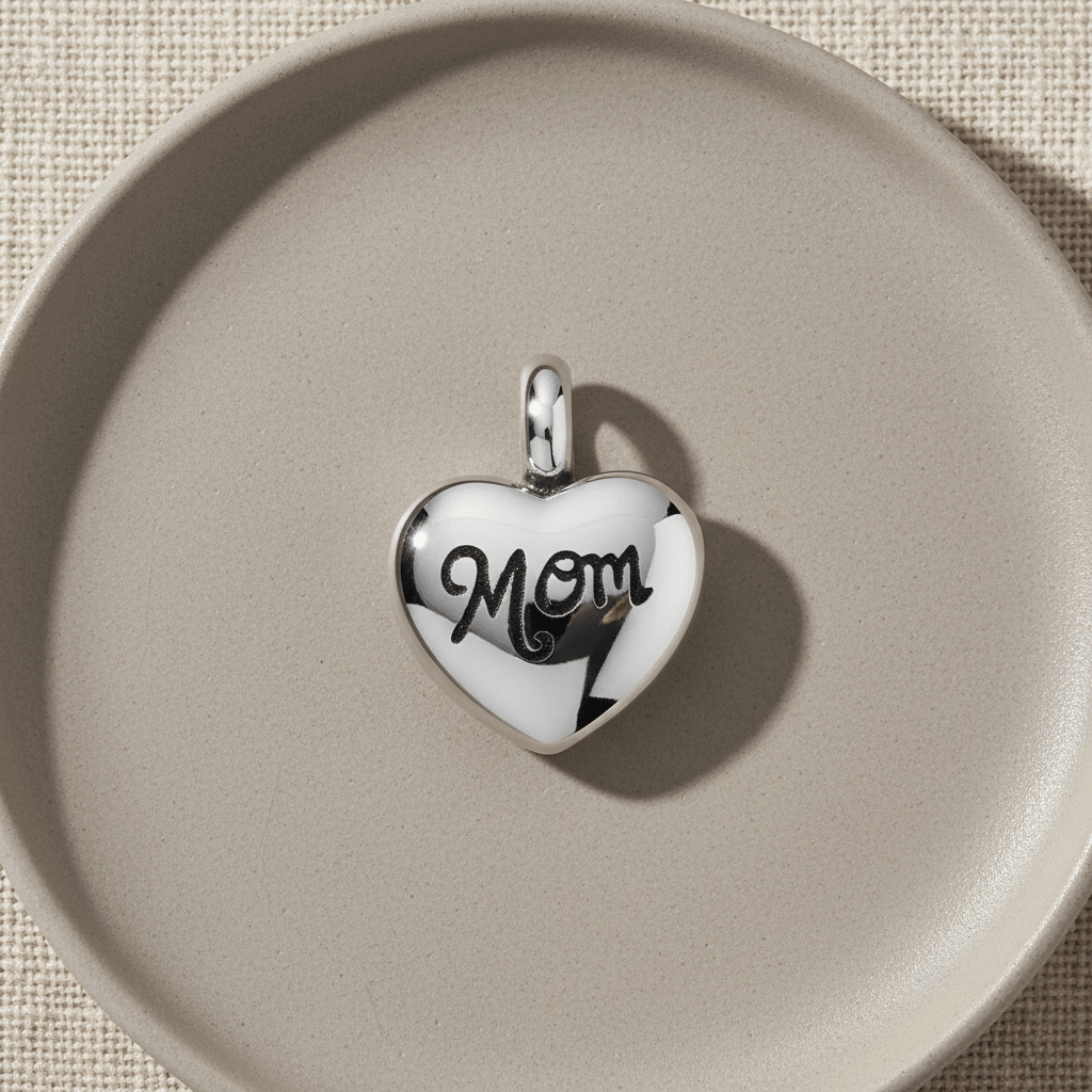 Stalen Asbedel Hart met Inscriptie 'Mom' voor Armband of Ketting 12mm - Aramat Jewels - Asbedels - cadeautip