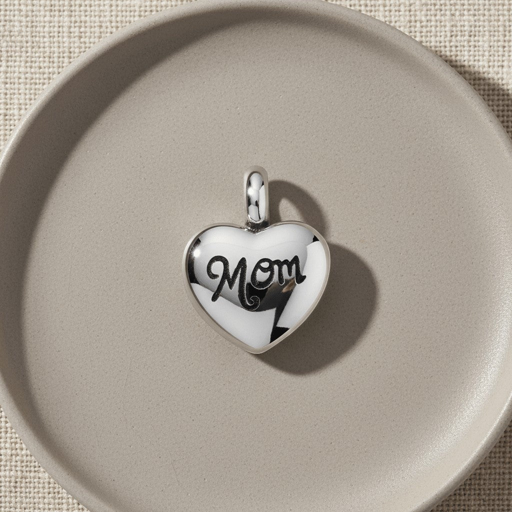 Stalen Asbedel Hart met Inscriptie 'Mom' voor Armband of Ketting 12mm - Aramat Jewels - Asbedels - cadeautip