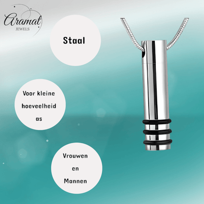 Stalen ashanger cilinder zwart gestreept 38x10mm - Aramat Jewels - Gedenkhangers - cadeautip