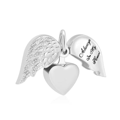 Stalen Ashanger Hart met Beweegbare Engelenvleugel 25x20mm - Aramat Jewels - Gedenkhangers - cadeautip