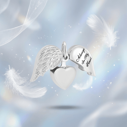 Stalen Ashanger Hart met Beweegbare Engelenvleugel 25x20mm - Aramat Jewels - Gedenkhangers - cadeautip
