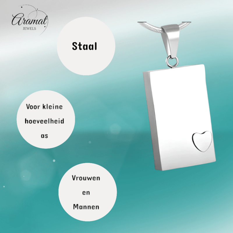 Stalen Ashanger Rechthoek met Klein Hartje - hang284 - Gedenkhangers kopen# - 40mm - alles - ashangers