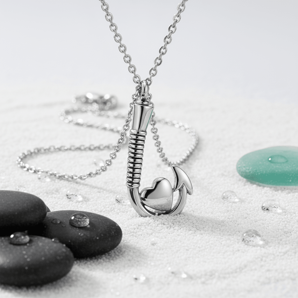 Stalen Ashanger Vishaak met Hartje - Zilverkleur & Zwarte Strepen - Aramat Jewels - Gedenkhangers - cadeautip