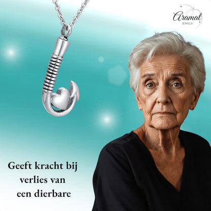 Stalen Ashanger Vishaak met Hartje - Zilverkleur & Zwarte Strepen - hang1334 - Gedenkhangers kopen# - 40mm - alles - ashangers