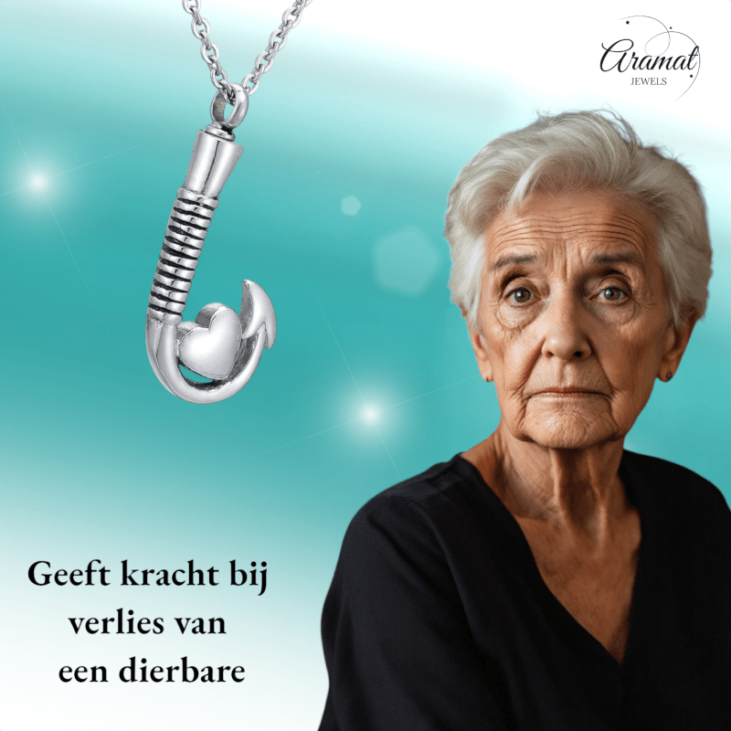 Stalen Ashanger Vishaak met Hartje - Zilverkleur & Zwarte Strepen - hang1334 - Gedenkhangers kopen# - 40mm - alles - ashangers