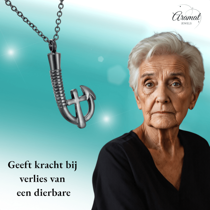 Stalen Ashanger Vishaak met Kruisje - Zwart - hang1333 - Gedenkhangers kopen# - 40mm - alles - ashangers