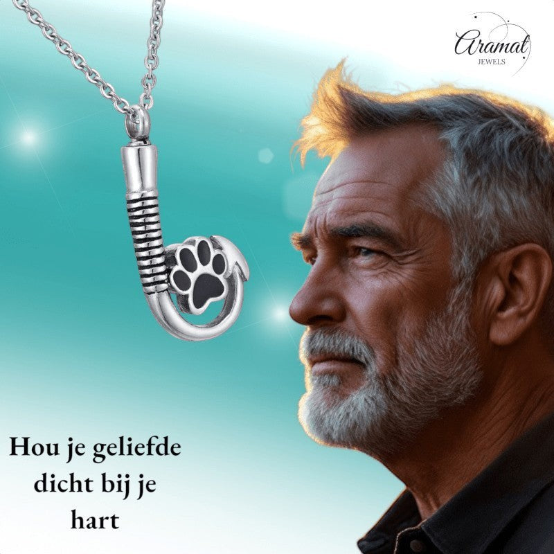 Stalen Ashanger Vishaak met Pootje - Zilverkleur & Zwart - hang585 - Gedenkhangers kopen# - 40mm - alles - ashangers