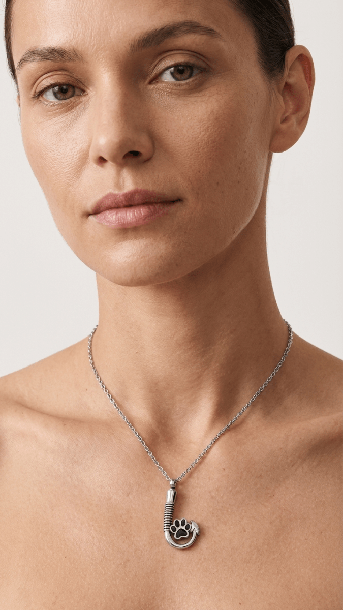 Stalen Ashanger Vishaak met Pootje - Zilverkleur & Zwart - Aramat Jewels - Gedenkhangers - cadeautip