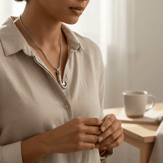 Stalen Ashanger Vishaak - Zilverkleur & Zwart - Aramat Jewels - Gedenkhangers - cadeautip