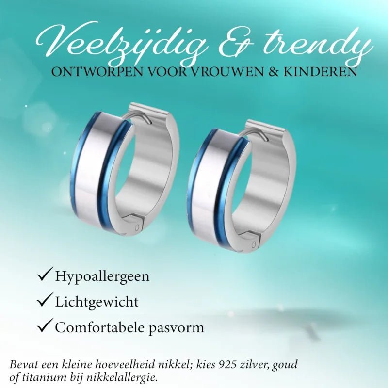 Zilveren en blauwe oorbellen.