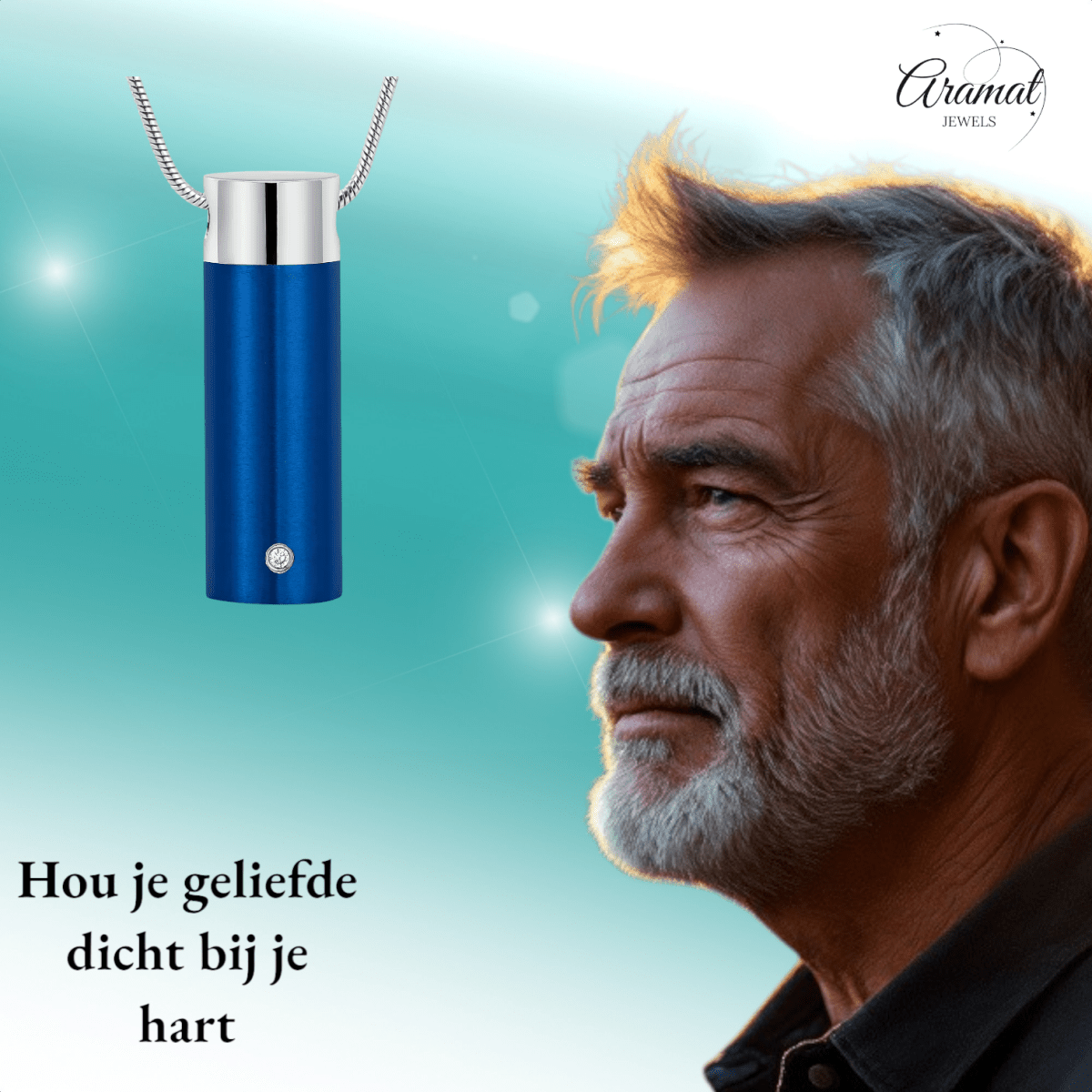 Stalen Blauwe Ashanger - met Betekenis - Aramat Jewels - Gedenkhangers - Rouwsieraad