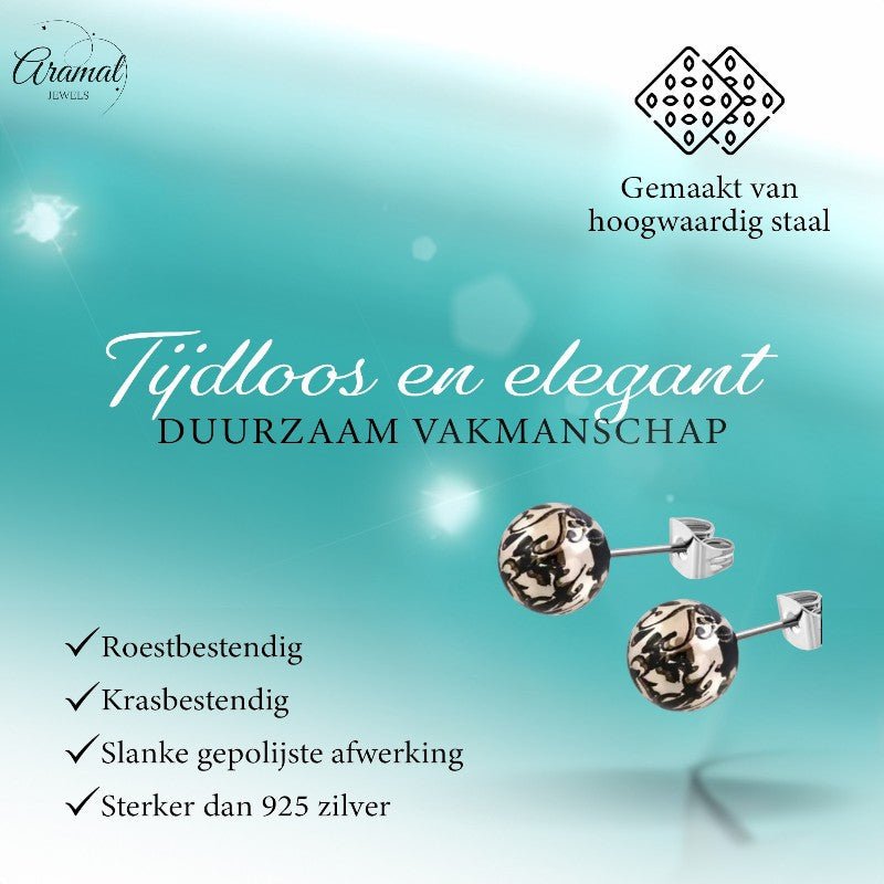 Stalen bolletjes oorstekers met spetters – 6mm - Aramat Jewels - Oorbellen - cadeautip