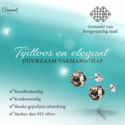 Stalen bolletjes oorstekers met spetters – 6mm - Aramat Jewels - Oorbellen - cadeautip