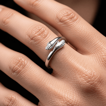 Stalen Damesring - Open Ring met Handen - 10mm - Aramat Jewels - Ringen - cadeautip