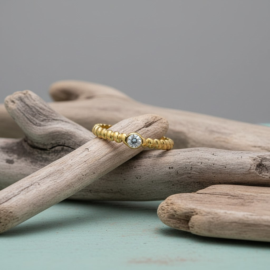 Stalen Damesring - Steentje & Streepjesmotief - Verstelbaar - 4mm - RVS - Aramat Jewels - Ringen - cadeautip