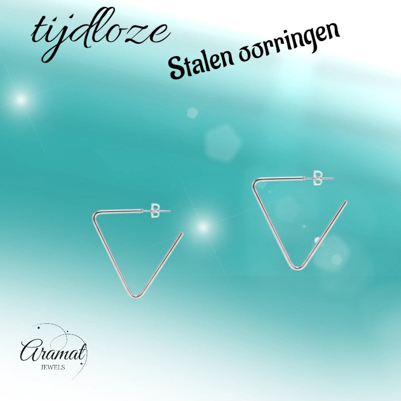 Stalen Driehoek Hoepel Oorstekers - Dames - Aramat Jewels - Oorringen - cadeautip