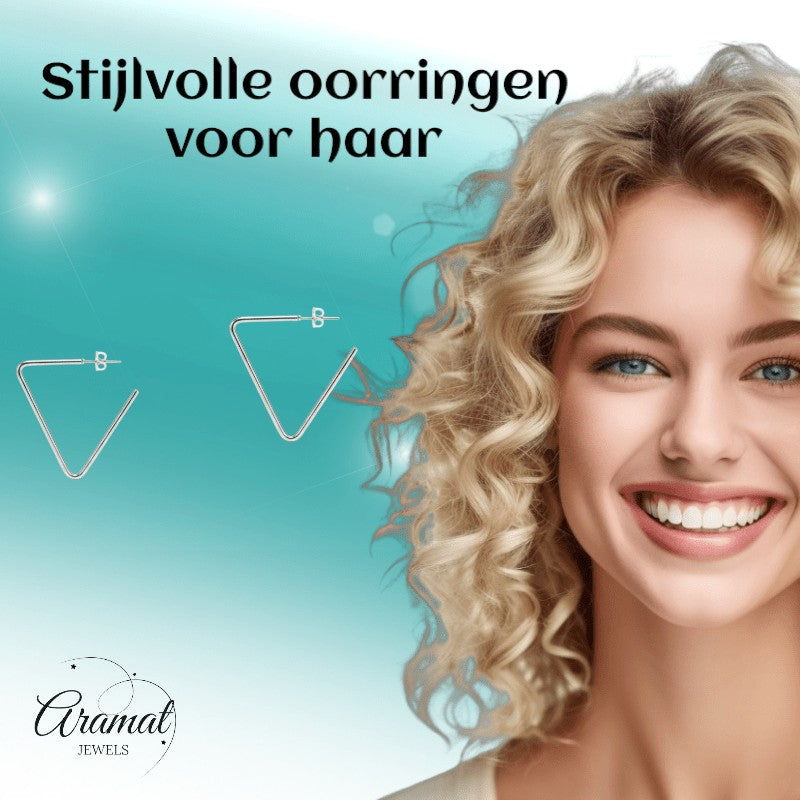 Stalen Driehoek Hoepel Oorstekers - Dames - Aramat Jewels - Oorringen - cadeautip