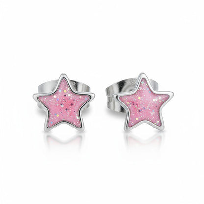 Stalen Emaille oorbellen ster met glitters - Aramat Jewels - Oorbellen - cadeautip