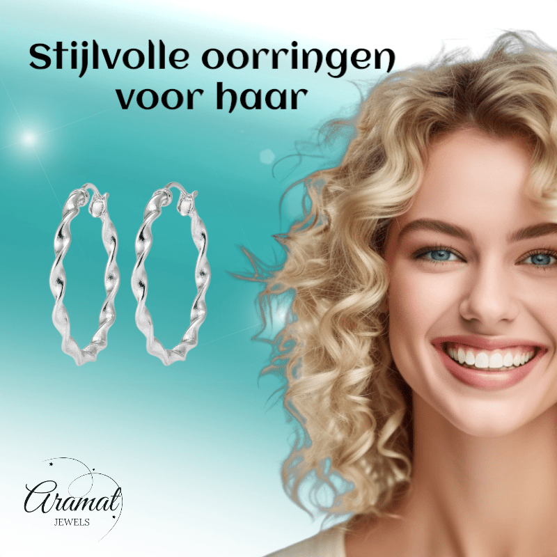 Stalen Gedraaide Oorringen - Aramat Jewels - Oorringen - cadeautip