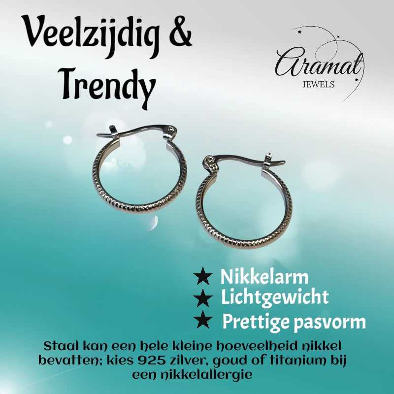 Oorringen – RVS Zilverkleur met Streepjes (18mm)