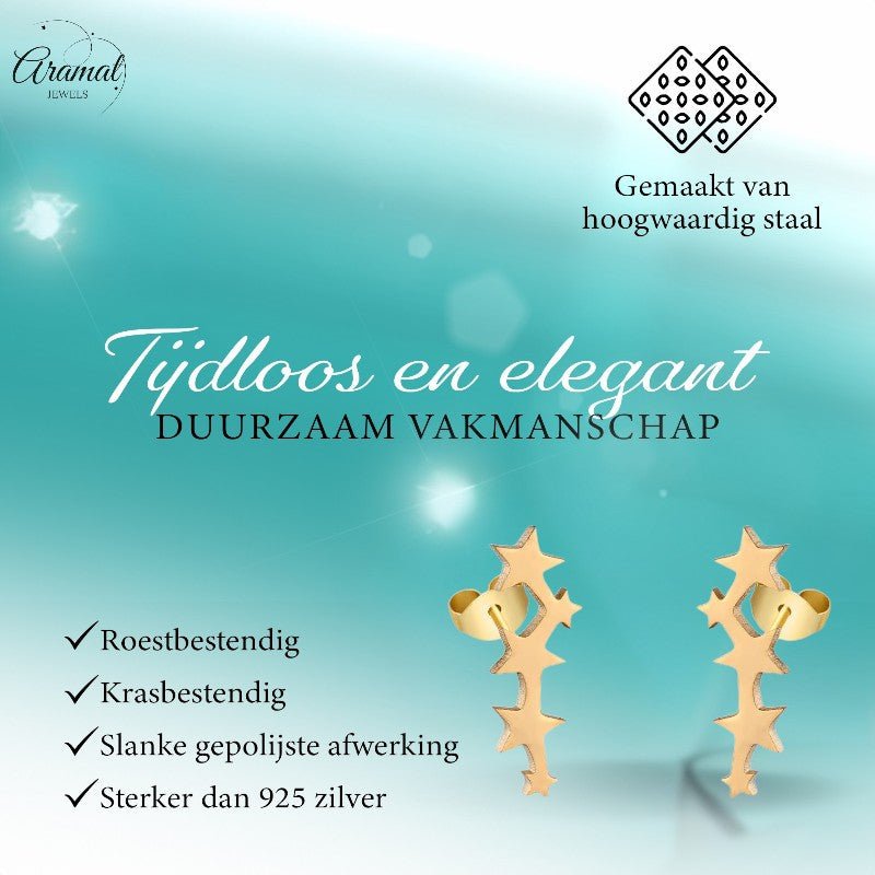 Stalen Goudkleurige Sterren Oorbellen - Tijdloos Cadeau - oor4118 - SSE413 - Oorbellen kopen