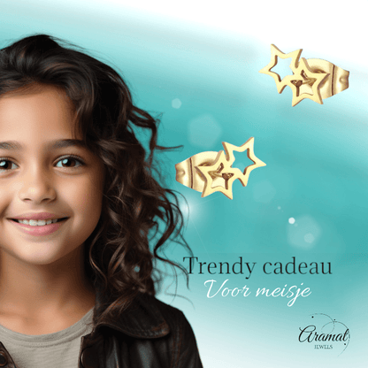 Stalen Goudkleurige Sterren Oorbellen - Tijdloos & Elegant - oor17 - Oorbellen kopen