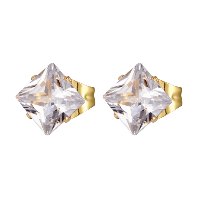 Paar diamantvormige oorbellen met gouden zetting.