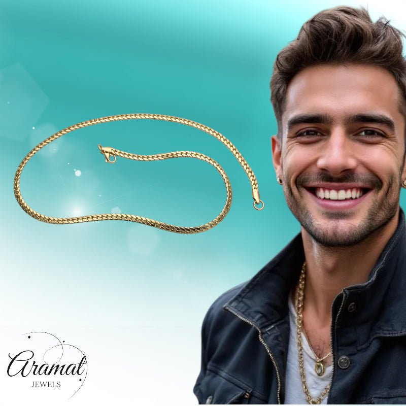 Stalen Gourmet Ketting goudkleurig staal - Aramat Jewels - Halskettingen - cadeautip