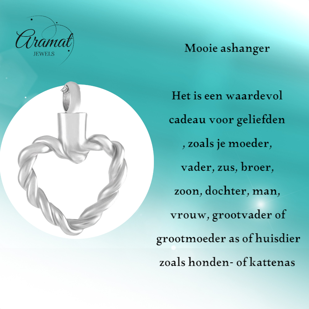 Gedraaide hart ashanger – open stalen gedenksieraad