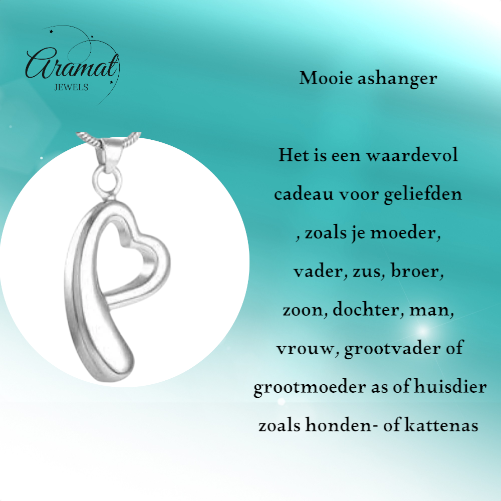 Open hart ashanger – rouwsieraad van staal