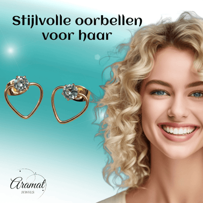 Stalen Hart Oorbellen Goudkleur 10mm Zirkonia Open - Aramat Jewels - Oorbellen - cadeautip