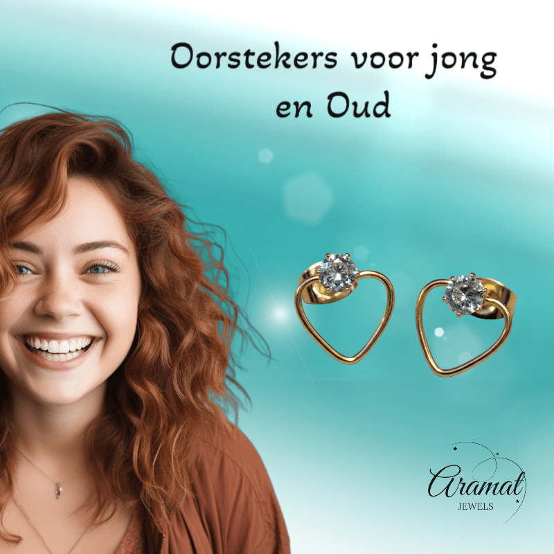 Stalen Hart Oorbellen Goudkleur 10mm Zirkonia Open - Aramat Jewels - Oorbellen - cadeautip