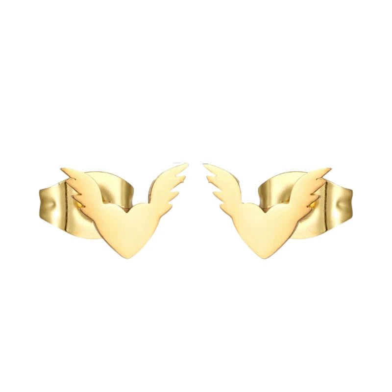 Stalen Hartjes Oorbellen 10x7mm - Goudkleur - Vleugels - oor112 - SSE558 - Oorbellen kopen# - 10mm - alles