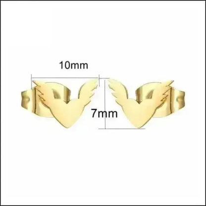 Gouden duifvormige oorbellen met maataanduiding.
