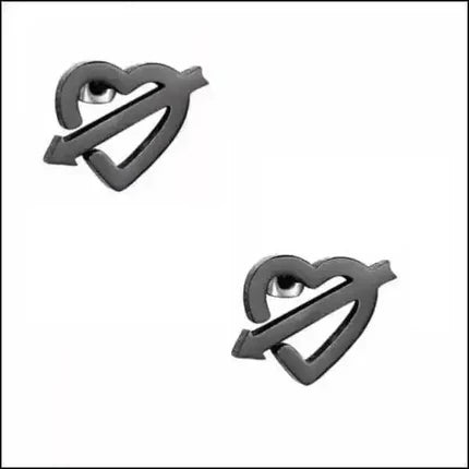 Boucles d'oreilles en acier inoxydable noir en forme de cœur et de flèche, 9 x 8 mm