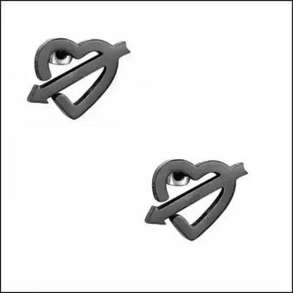 Boucles d'oreilles en acier inoxydable noir en forme de cœur et de flèche, 9 x 8 mm