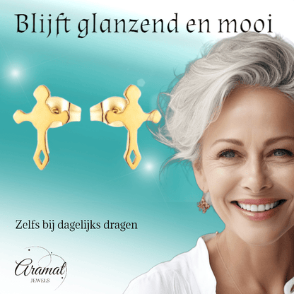 Stalen Hartjes Oorbellen met kruisje – Goudkleur – 11x7mm - Aramat Jewels - Oorbellen - cadeautip