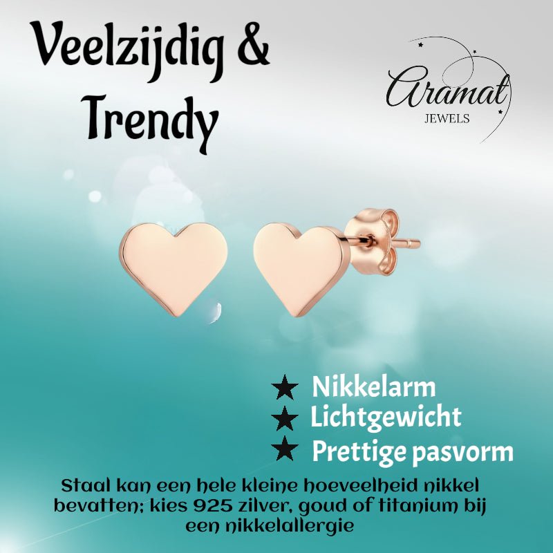 Stalen Hartjes Oorbellen Rosegoudkleurig 8mm RVS - Aramat Jewels - Oorbellen - cadeautip