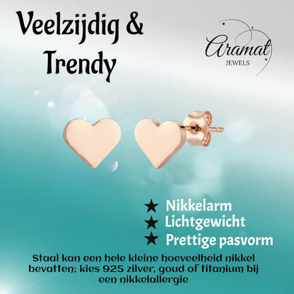 Stalen Hartjes Oorbellen Rosegoudkleurig 8mm RVS - Aramat Jewels - Oorbellen - cadeautip