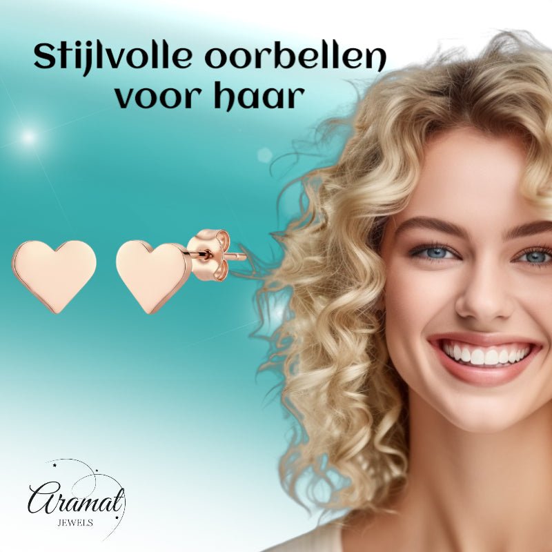 Stalen Hartjes Oorbellen Rosegoudkleurig 8mm RVS - Aramat Jewels - Oorbellen - cadeautip
