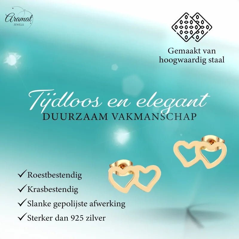 Gouden hartvormige oorbellen.