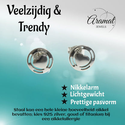 Stalen Hartjes Oorbellen Zilverkleur 9mm Staal - Aramat Jewels - Oorbellen - cadeautip