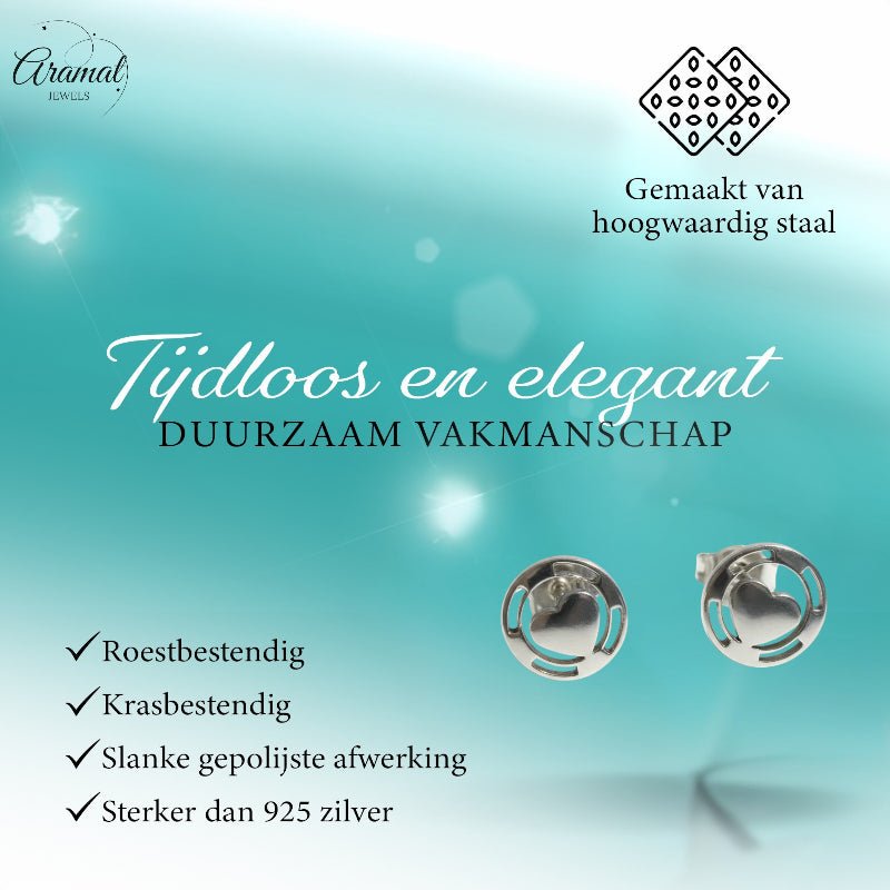 Stalen Hartjes Oorbellen Zilverkleur 9mm Staal - Aramat Jewels - Oorbellen - cadeautip