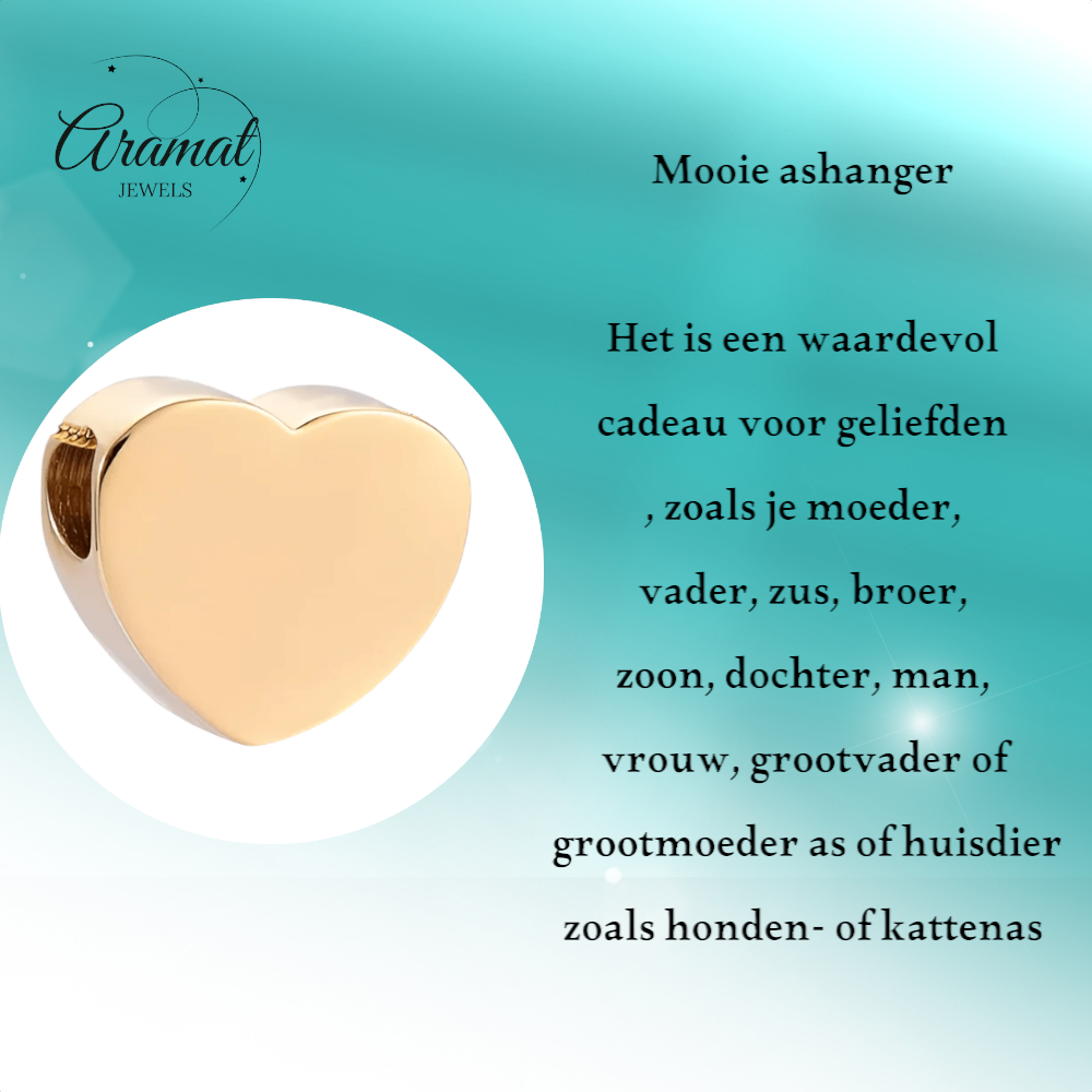 Goudkleurige asbedel hart – staal – 13mm