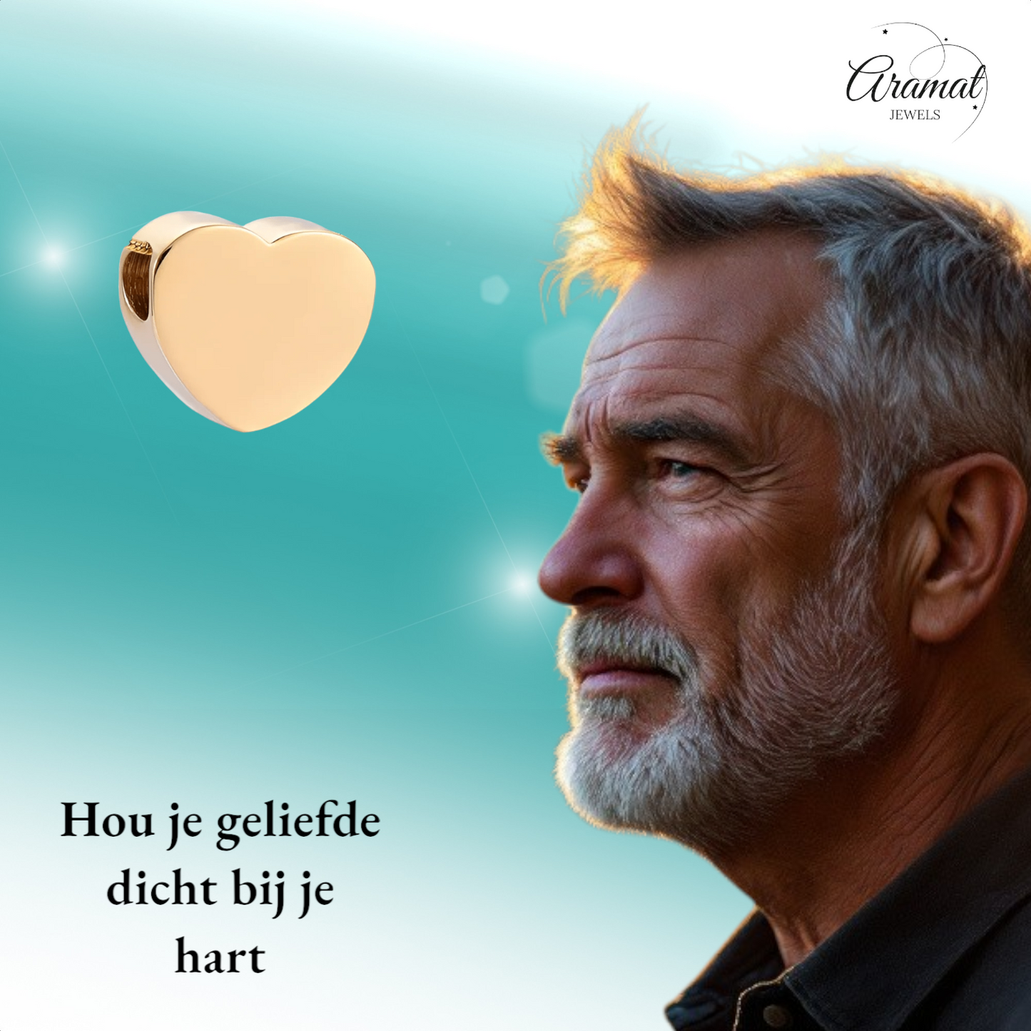 Goudkleurige asbedel hart – staal – 13mm