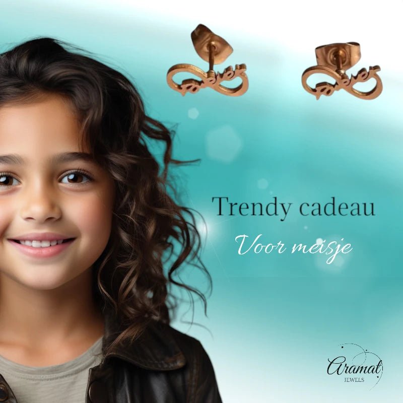 Stalen Infinity Oorbellen 11x5mm - Rosékleur - Forever - oor86 - Oorbellen kopen# - 11mm - alles