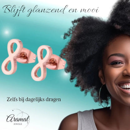 Stalen Infinity Oorbellen - Rosékleur & Elegant - oor1154 - Oorbellen kopen