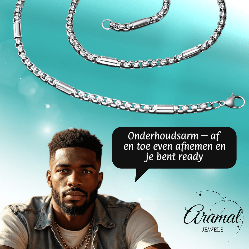 Stalen Jasseron Ketting met Staafjes man - Aramat Jewels - Halskettingen - cadeautip