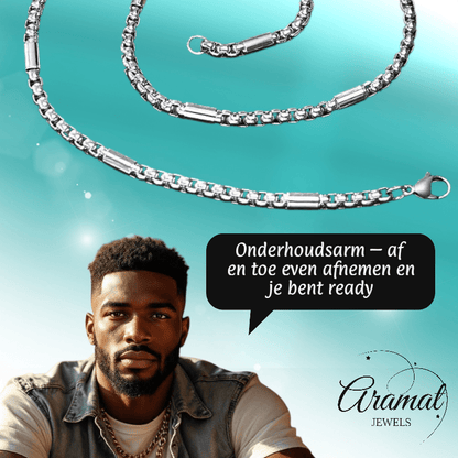 Stalen Jasseron Ketting met Staafjes man - Aramat Jewels - Halskettingen - cadeautip